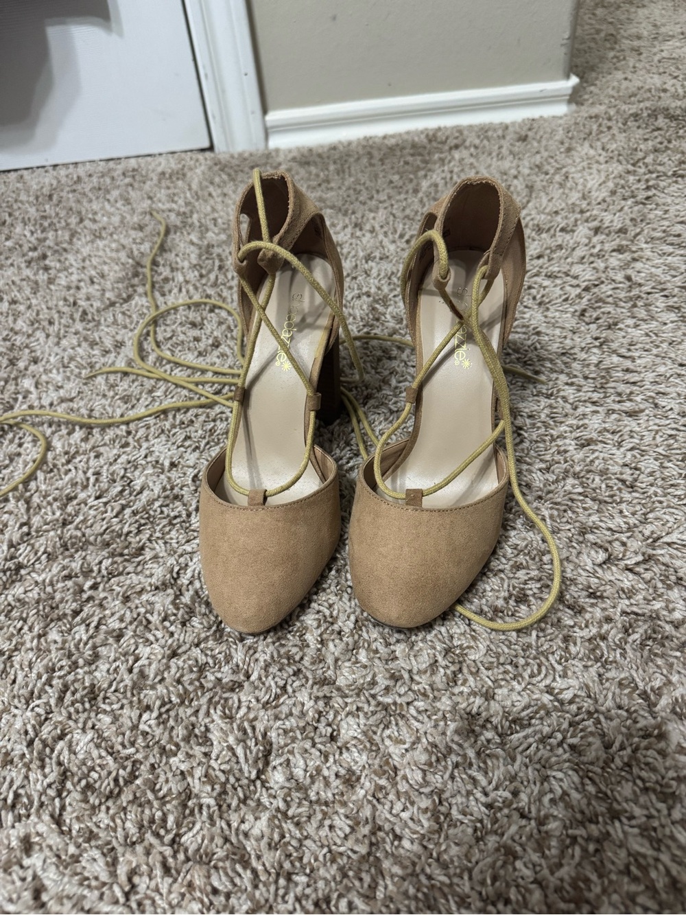 Suede Lace-Up Tan Women's Heels